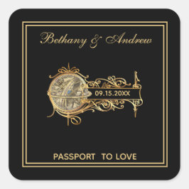ブラックエレガント金ゴールドヴィンテージ結婚トラベル スクエアシール