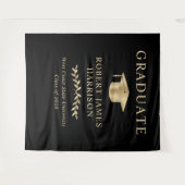 ブラックエレガント金ゴールド卒業パーティーへようこそ タペストリー (正面(横))