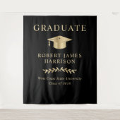 ブラックエレガント金ゴールド卒業パーティーへようこそ タペストリー (正面)