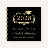 ブラックエレガント金ゴールド卒業パーティーゲストブック ノートブック (正面)