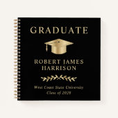 ブラックエレガント金ゴールド卒業パーティーゲストブック ノートブック (正面)