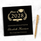ブラックエレガント金ゴールド卒業パーティーゲストブック ノートブック