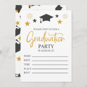 ブラックエレガント金ゴールド卒業パーティー招待状 案内状 (正面/裏面)