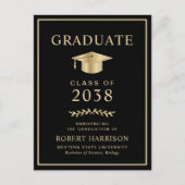 ブラックエレガント金ゴールド大学の卒業パーティー インビテーションポストカード (正面)