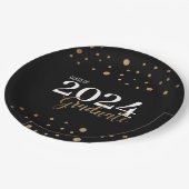 ブラックエレガント金ゴールド大学院生2024年卒業 ペーパープレート (アングル)