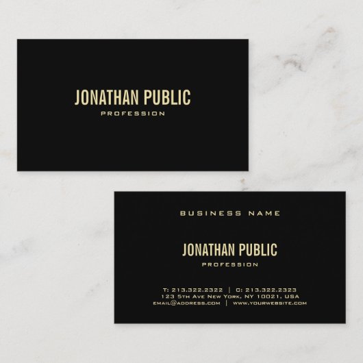 ブラックエレガント金ゴールド文字エリートプレーンラグジュアリー 名刺 (正面/裏面)