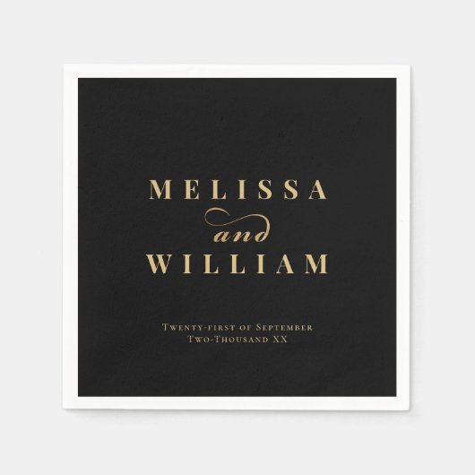 ブラックエレガント金ゴールド新婦結婚ズ スタンダードカクテルナプキン (正面)