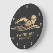 ブラックエレガント金ゴールド泳ぐ人スイミングプールウォーター ラージ壁時計 (傾斜)