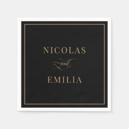 ブラックエレガント金ゴールド結婚書道 スタンダードカクテルナプキン