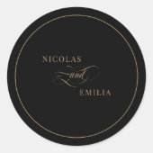 ブラックエレガント金ゴールド結婚書道 ラウンドシール (正面)