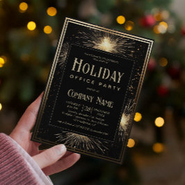 ブラックエレガント金ゴールド花火ホリデーオフィスパーティー 招待状