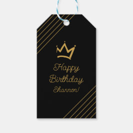 ブラックエレガント金ゴールド誕生日クラウン ギフトタグ