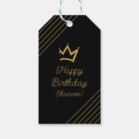 ブラックエレガント金ゴールド誕生日クラウン ギフトタグ (正面)
