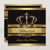 ブラックエレガント金ゴールド誕生日プリンスキング 招待状 (正面/裏面)