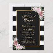 ブラックエレガント金ゴールド赤面フローラリハーサルディナー 招待状 (正面)