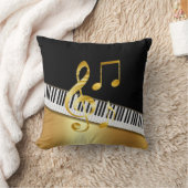 ブラックエレガント金ゴールド音楽ノート、ピアノ鍵 クッション (ブランケット)