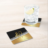 ブラックエレガント金ゴールド音楽ノート、ピアノ鍵 スクエアペーパーコースター (インサイチュ)