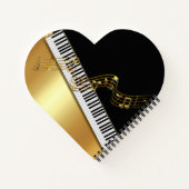 ブラックエレガント金ゴールド音楽ノート、ピアノ鍵 ノートブック (裏面)