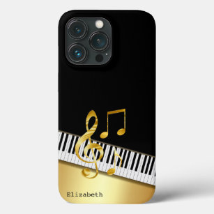 ブラックエレガント金ゴールド音楽ノート、ピアノ鍵 iPhone 13 PROケース