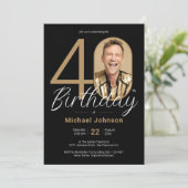 ブラックエレガント金ゴールド40th Birthday招待状 招待状 (スタンド正面)
