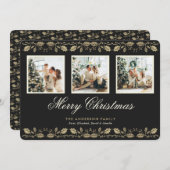 ブラックエレガント3フォトメリークリスマスカード シーズンカード (正面/裏面)