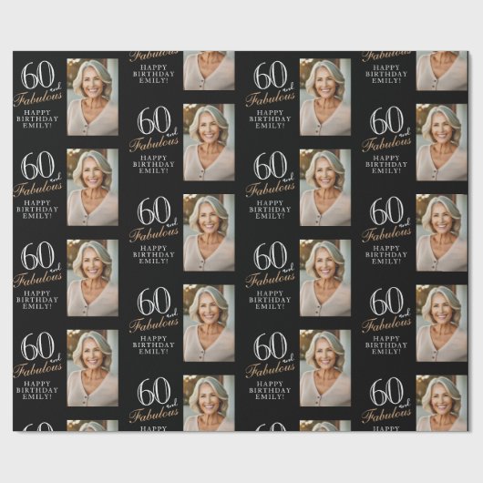 ブラックエレガント60と素晴らしい60番目の誕生日写真 ラッピングペーパー (フラット)