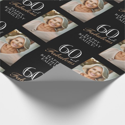 ブラックエレガント60と素晴らしい60番目の誕生日写真 ラッピングペーパー (角)