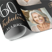 ブラックエレガント60と素晴らしい60番目の誕生日写真 ラッピングペーパー (ロールコーナー)
