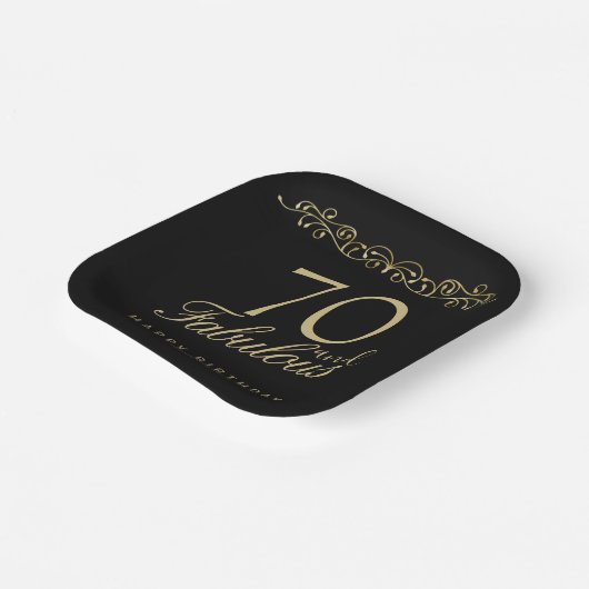 ブラックエレガント70と素晴らしい70誕生日 ペーパープレート (傾斜あり)