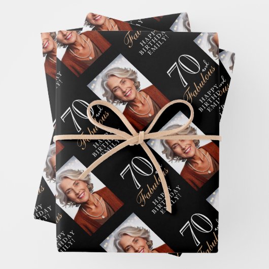 ブラックエレガント70と素晴らしい70th誕生日写真 ラッピングペーパーシート (インサイチュ)