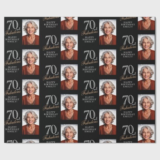 ブラックエレガント70と素晴らしい70th誕生日写真 ラッピングペーパー (フラット)