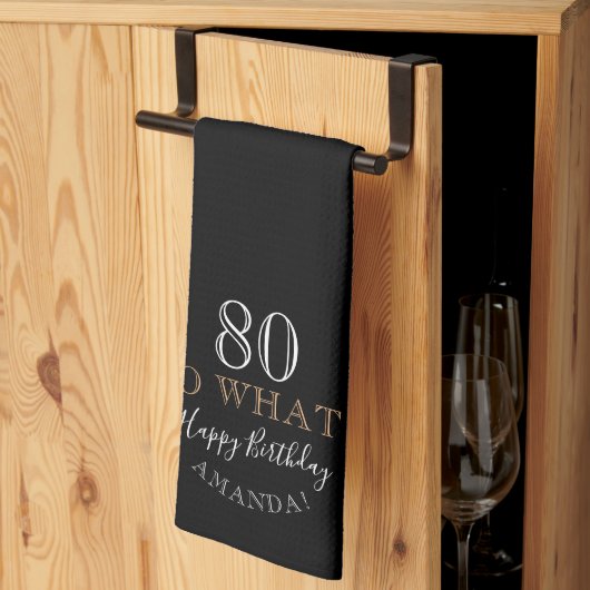 ブラックエレガント80だから何おもしろい引用文80番目の誕生日 キッチンタオル (三つ折り)