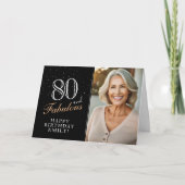 ブラックエレガント80と素晴らしい80番目の誕生日写真 カード (正面)