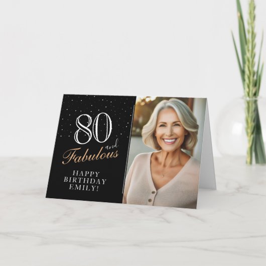ブラックエレガント80と素晴らしい80番目の誕生日写真 カード (正面)