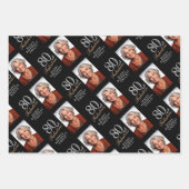 ブラックエレガント80と素晴らしい80番目の誕生日写真 ラッピングペーパーシート (正面3)