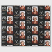 ブラックエレガント80と素晴らしい80番目の誕生日写真 ラッピングペーパー (フラット)