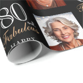 ブラックエレガント80と素晴らしい80番目の誕生日写真 ラッピングペーパー (ロールコーナー)