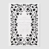 ブラックエレガント オルネイト フローラル フレーム ウェディング ベラム紙招待状 (正面)