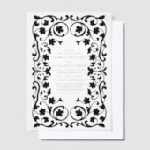 ブラックエレガント オルネイト フローラル フレーム ウェディング ベラム紙招待状 (オフセット)