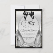 ブラックエレガント、シルバージェムボウ&スティレット誕生日 招待状 (正面)