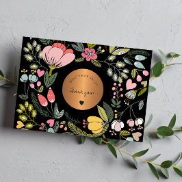 ブラックエレガント・パステルピンクフローラ事業 サンキューカード