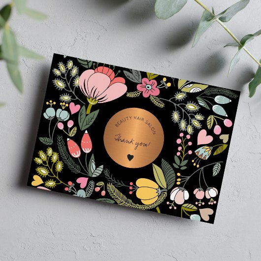 ブラックエレガント・パステルピンクフローラ事業 サンキューカード