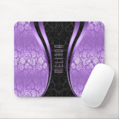 ブラックエレガント&パープルフローラダマスク マウスパッド (マウス)