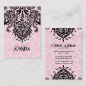 ブラックエレガント&ピンクフローラダマスク 名刺 (正面/裏面)