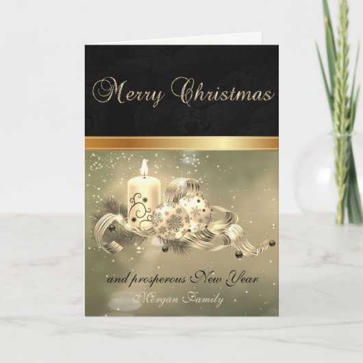 ブラックエレガント、ブランチボールキャンドルホリデー シーズンカード (正面)