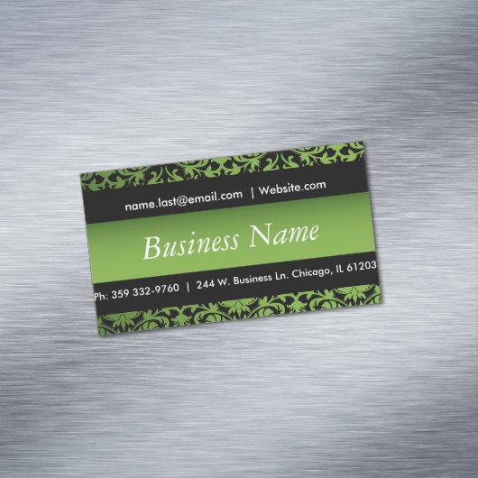 ブラックエレガント&ペリドットグリーンダマスクデザイン マグネット名刺 (インサイチュ)