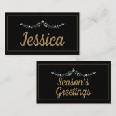ブラックエレガント&金ゴールドクリスマス プレイスカード (正面/裏面)
