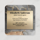 ブラックエレガント&金ゴールドグリッターゲート切断板 スクエア名刺 (裏面)