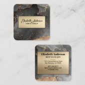 ブラックエレガント&金ゴールドグリッターゲート切断板 スクエア名刺 (正面/裏面)