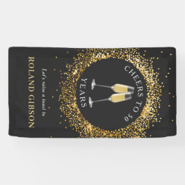 ブラックエレガント&金ゴールドグリッター誕生日バナー 横断幕